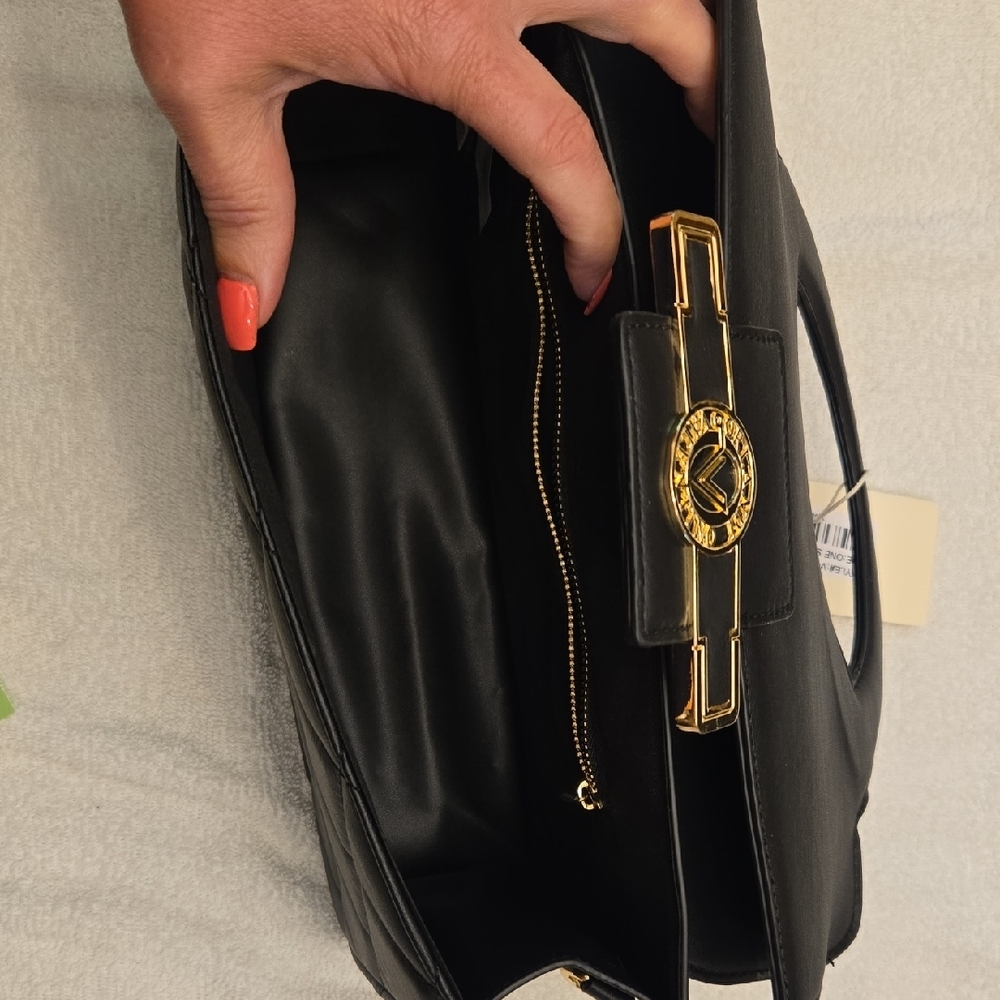 Valentino Orlandi Black Quilted Satchel with Gold Details - Picture 3 of 6